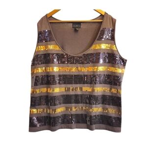 315🌼3 for $15🦋 IMAN Bold Sequin Stripe Tank Top Brown Gold  Size 3X